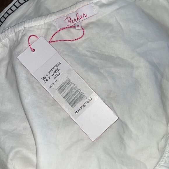 NWT Parker NY Mary One Shoulder Embroidered Navy and White Top Medium - Picture 3 of 4